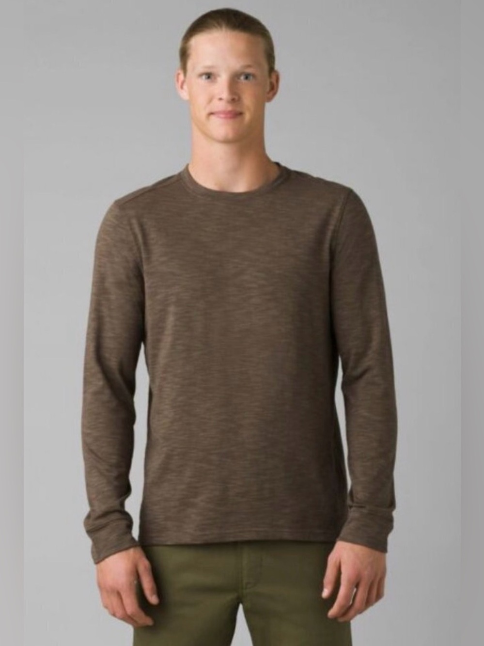 prAna Ronnie Crew II Long Sleeve Performance Shirt Heather Brown Base Layer M